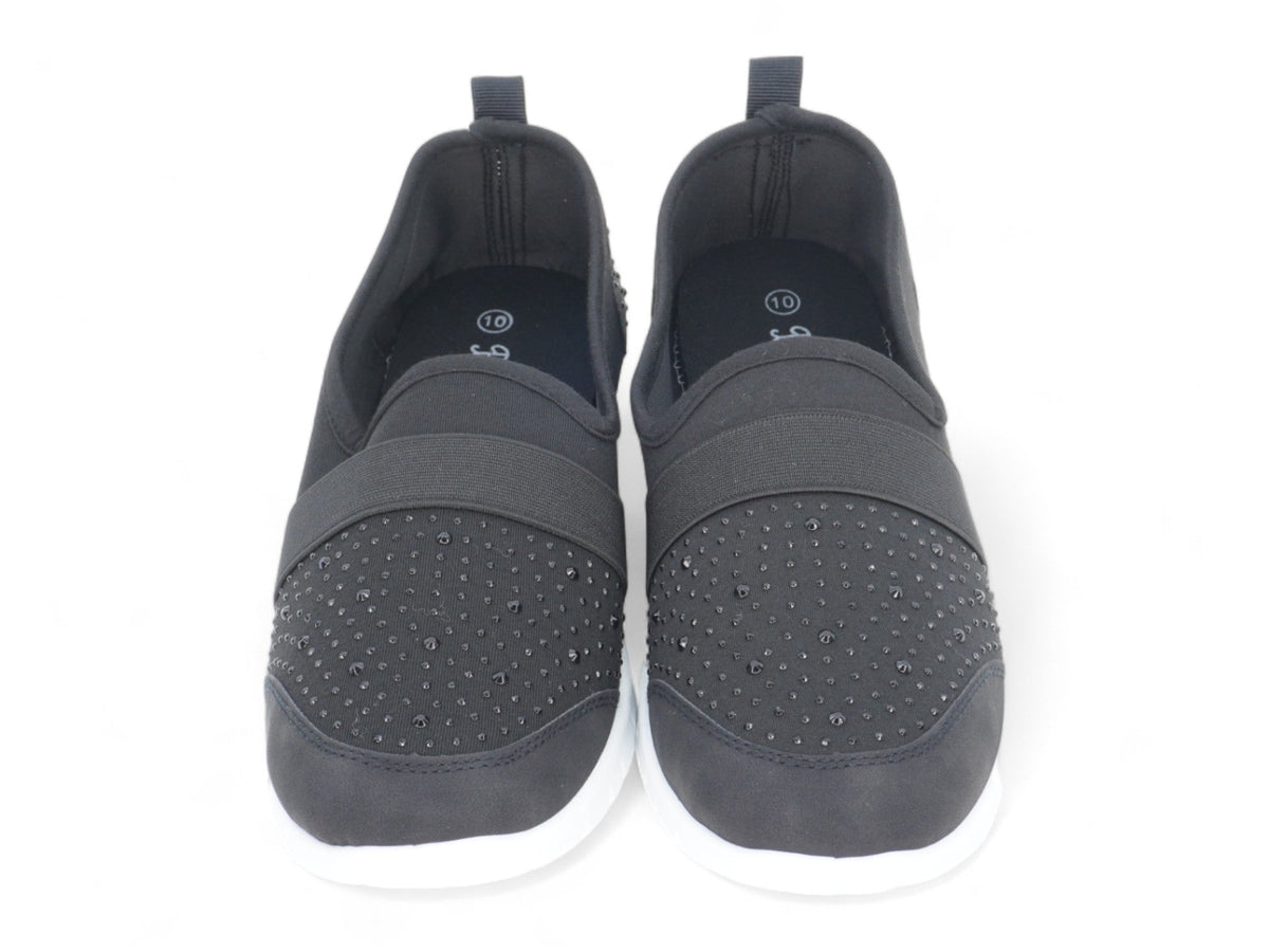 Women`s Black Elastic Rhinestone Slip-On Sneaker
