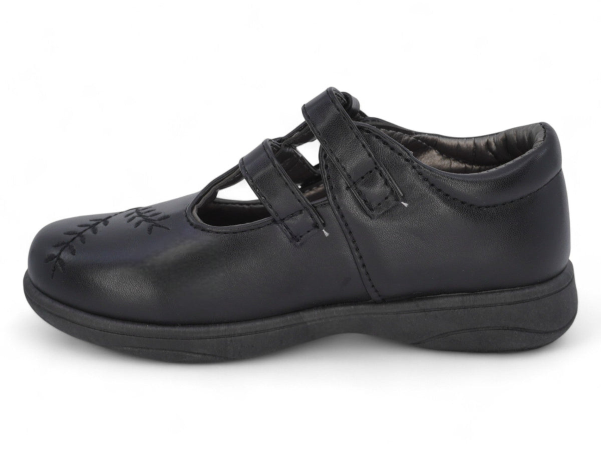 Girls` Black T-Strap School Shoe