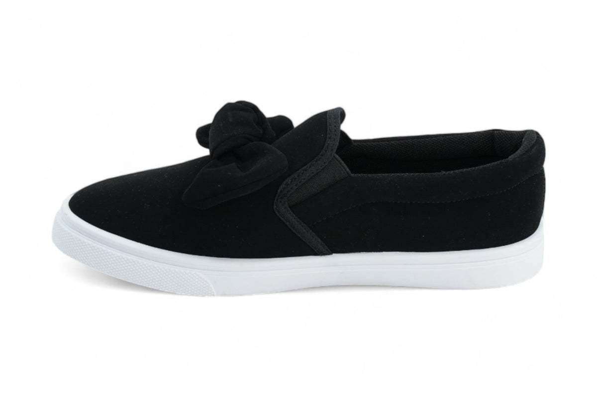 Girls` Black Bow Slip On Sneaker