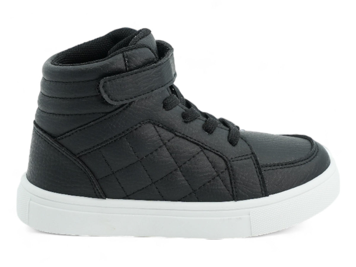 Girls` Black Quilted Vegan Leather High Top