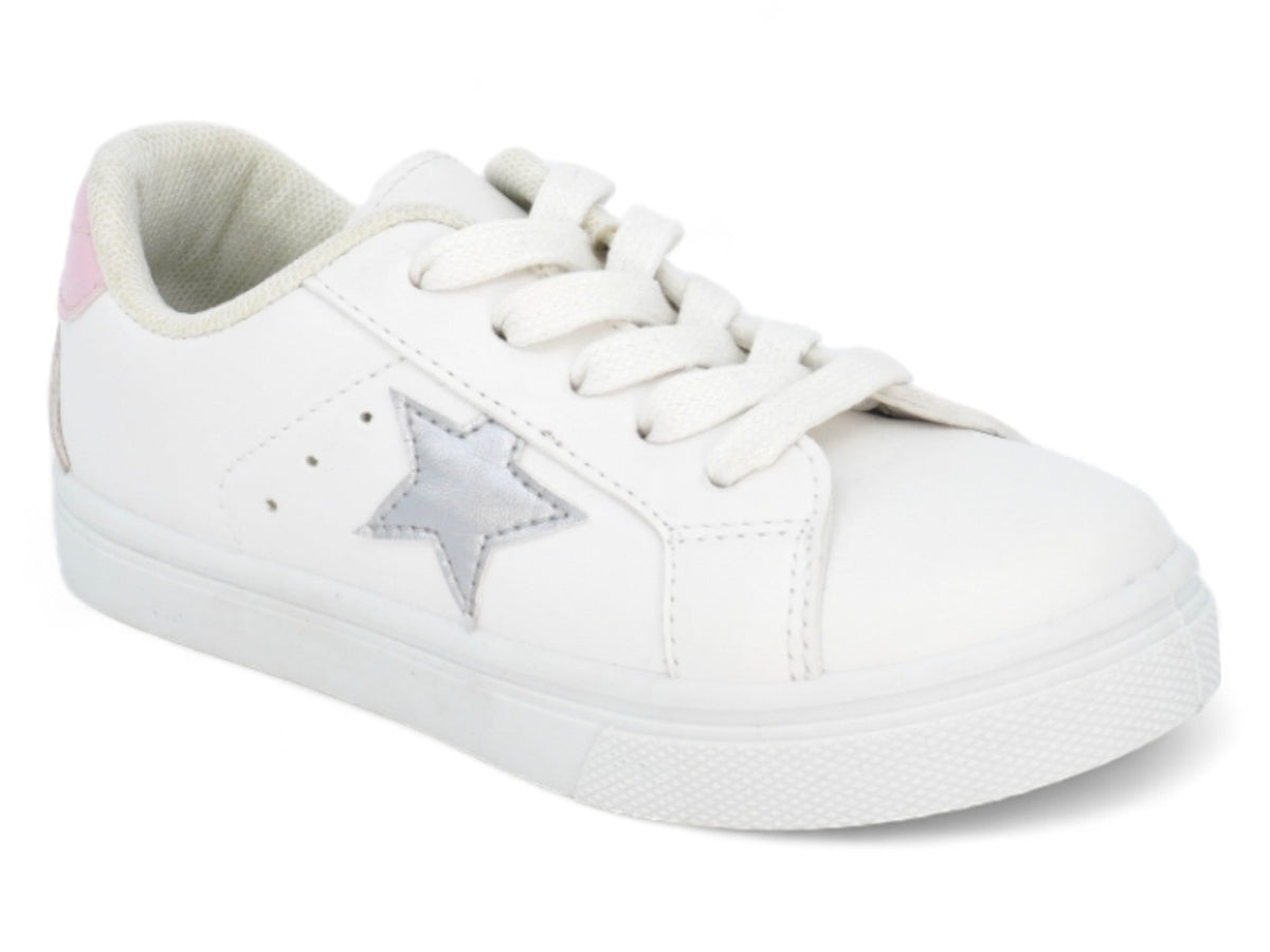 Girls` White & Pink Star Sneaker