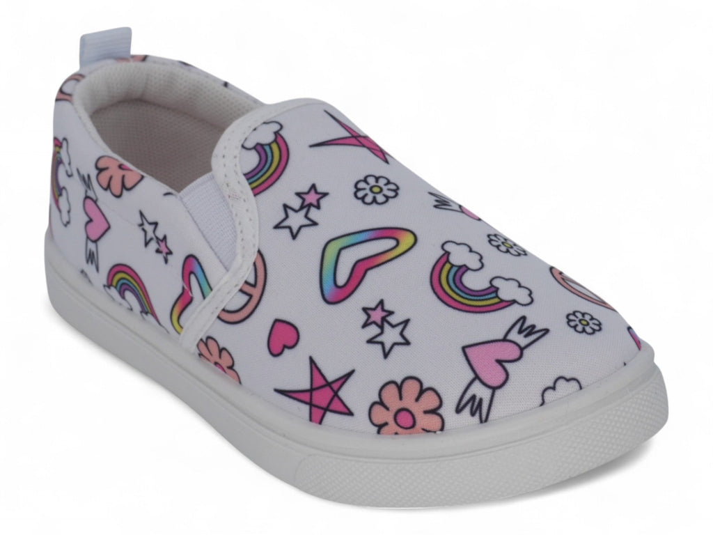 Girls White Rainbow Print Slip On