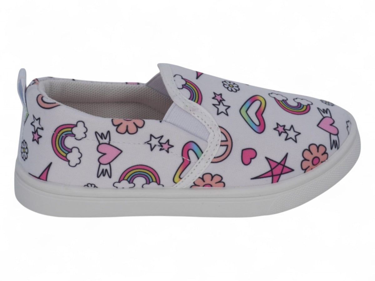 Girls White Rainbow Print Slip On