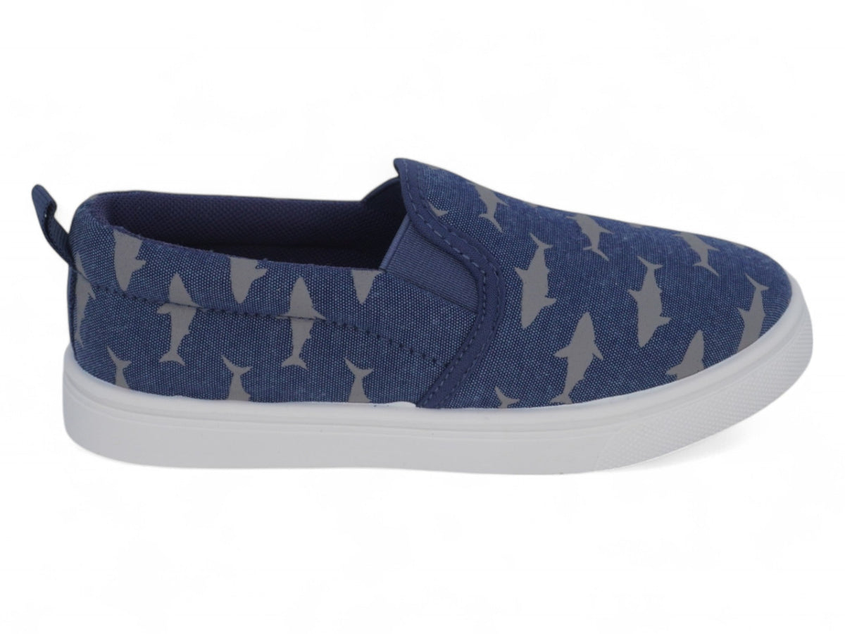 Toddler Blue Shark Canvas Slip On