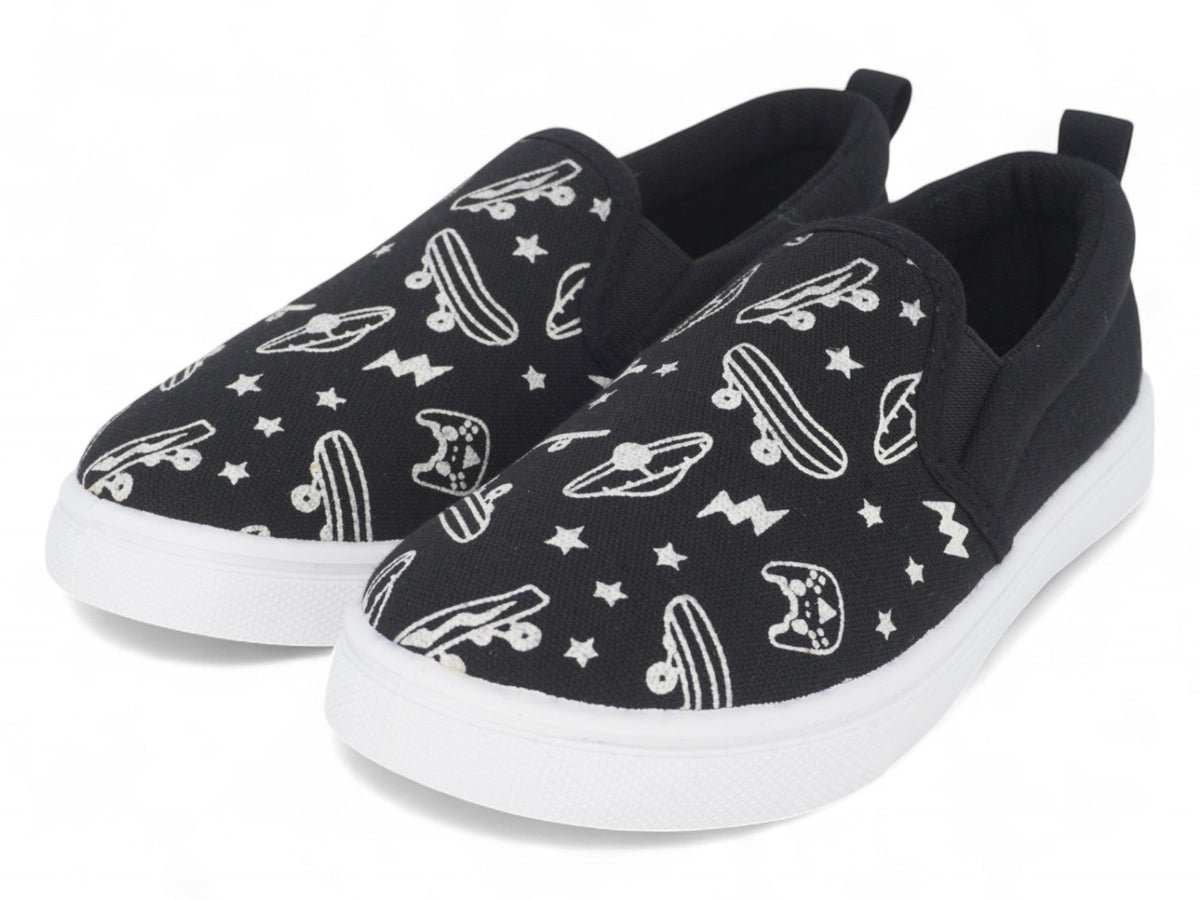 Boys` Black Skater Canvas Slip On