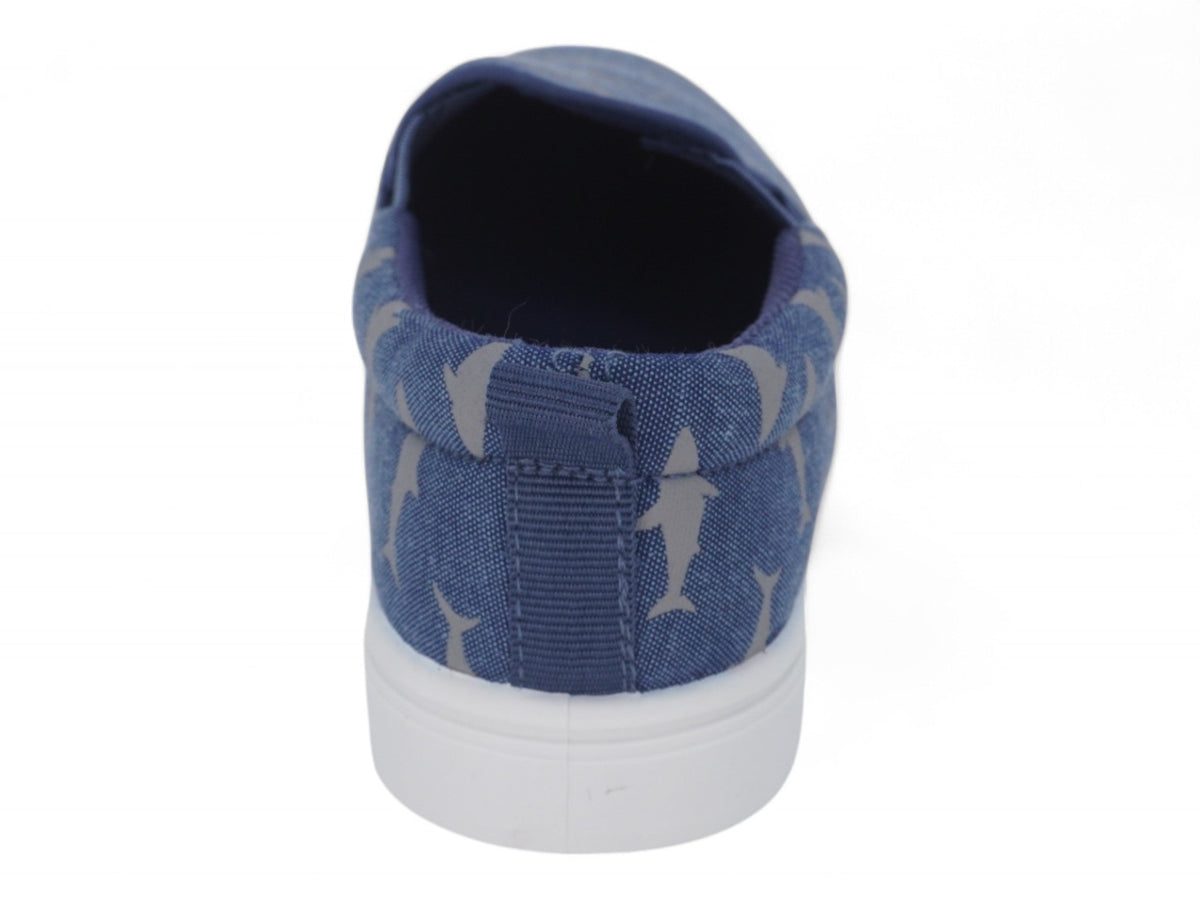 Boys` Blue Shark Canvas Slip On